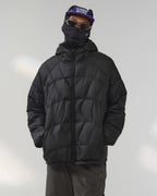 Unisex hooded quilted puffer jacket with long sleeves and zip front