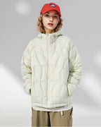 Unisex hooded quilted puffer jacket with long sleeves and zip front