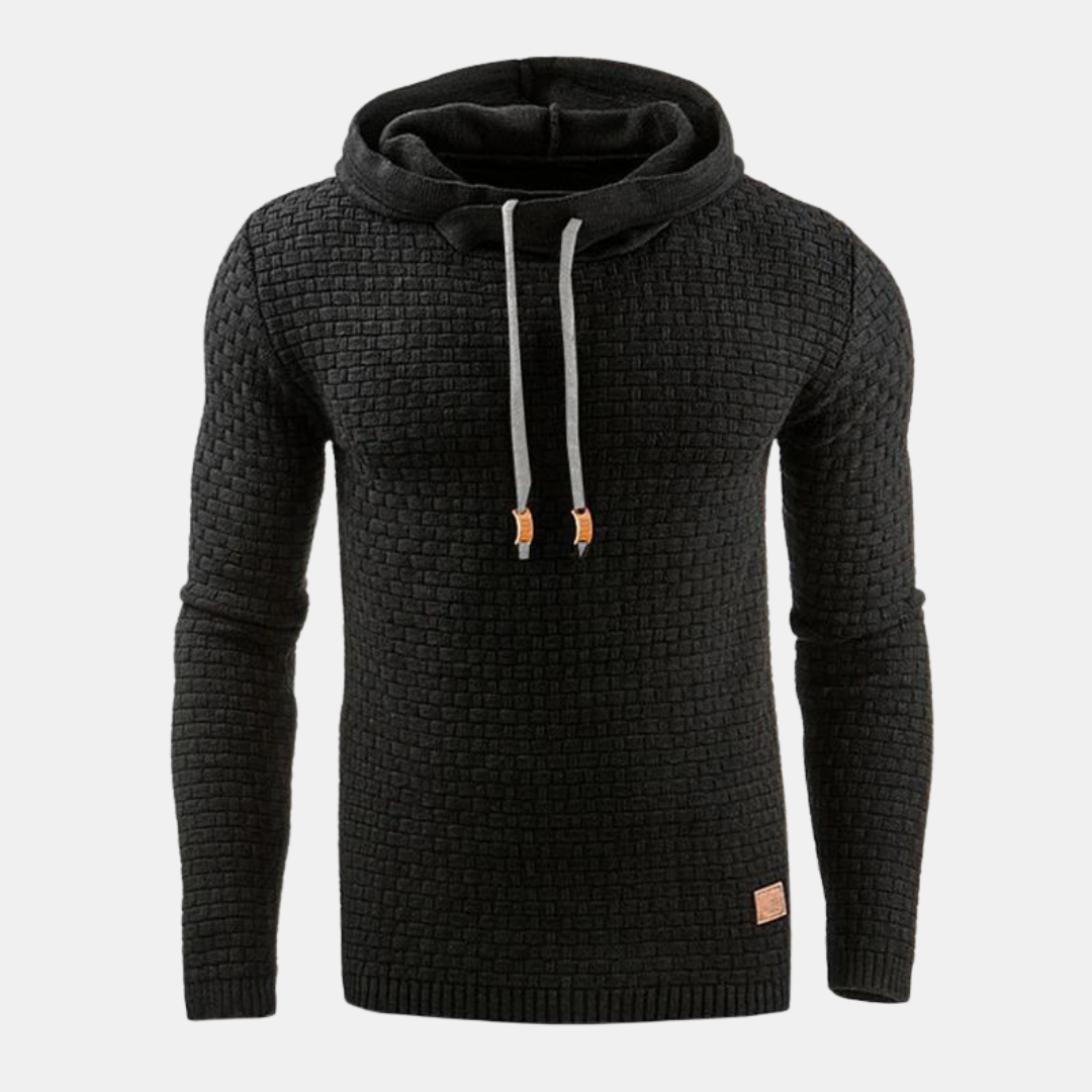 Men's textured long-sleeve hoodie with drawstring hood and ribbed trims