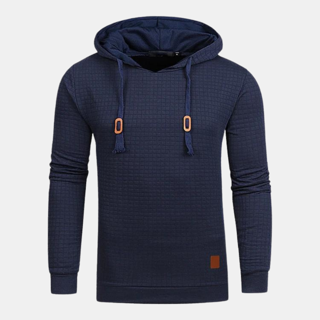 Men's textured long-sleeve hoodie with drawstring hood and ribbed trims
