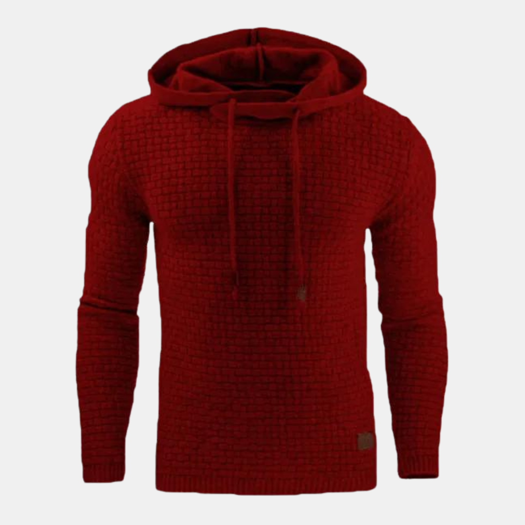 Men's textured long-sleeve hoodie with drawstring hood and ribbed trims