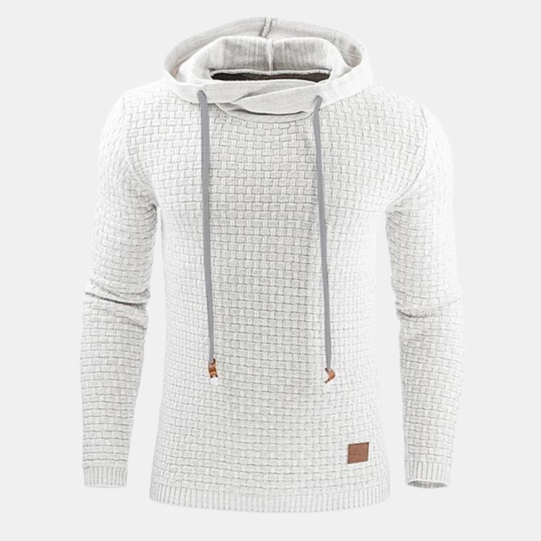 Men's textured long-sleeve hoodie with drawstring hood and ribbed trims