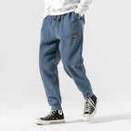 Men's corduroy jogger trousers with drawstring waist and elasticated cuffs