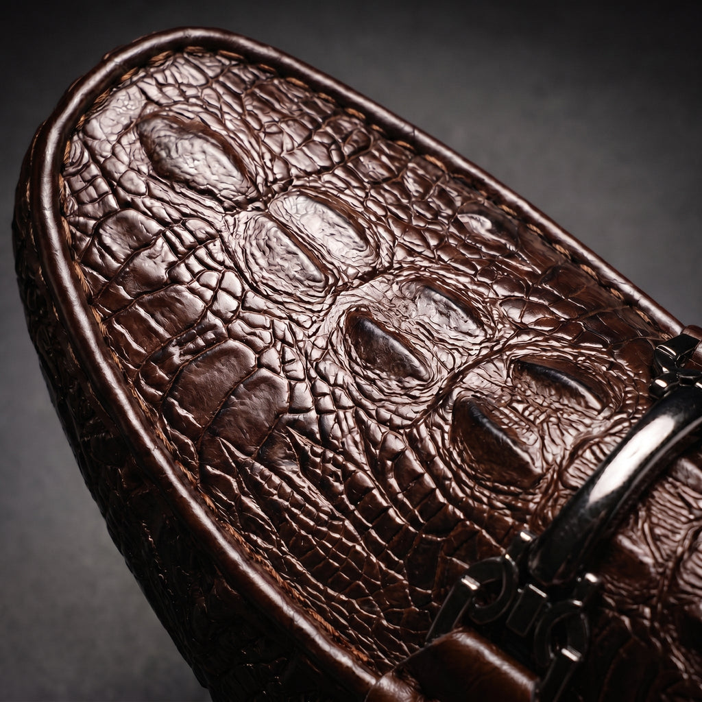 Men's croc-embossed loafers with horsebit detail and rounded toes