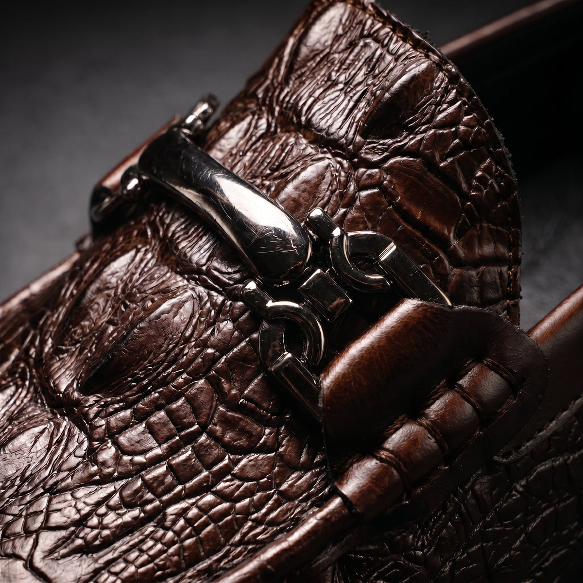Men's croc-embossed loafers with horsebit detail and rounded toes