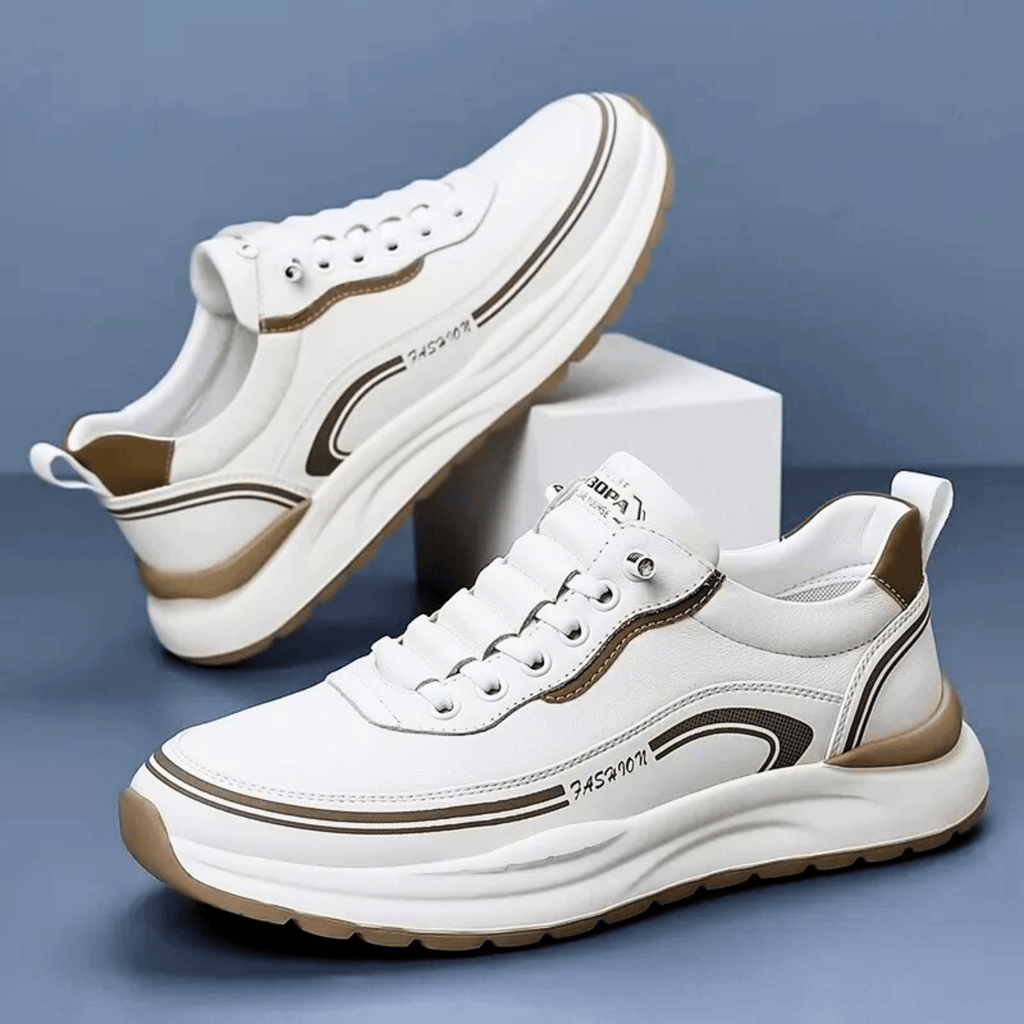 Chunky lace-up sneaker with a rounded toe, layered panels and contrast sole
