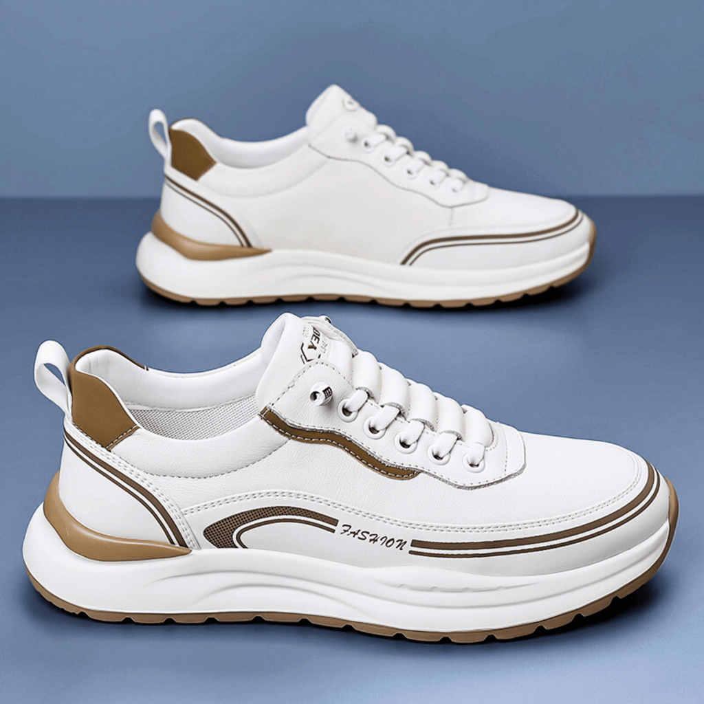 Chunky lace-up sneaker with a rounded toe, layered panels and contrast sole