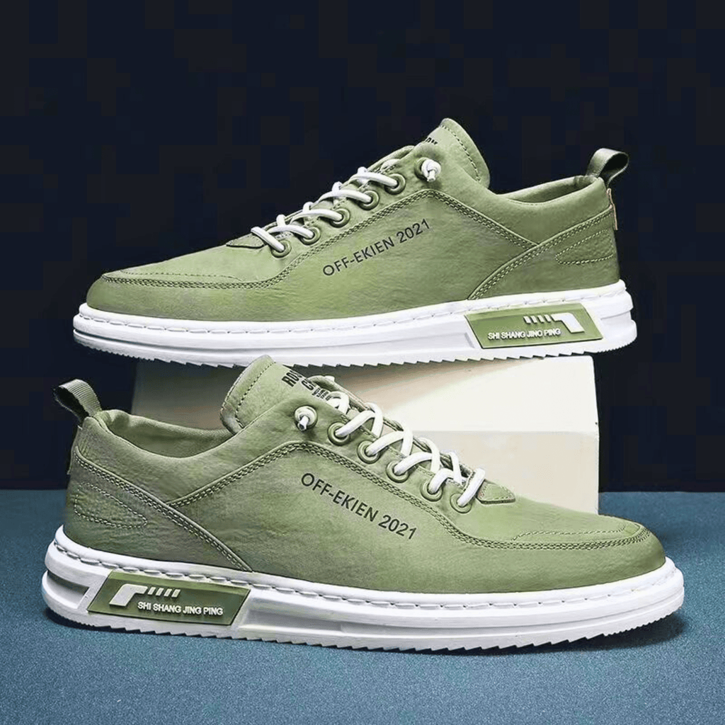 Low-top lace-up sneakers with stitched panels and contrast soles