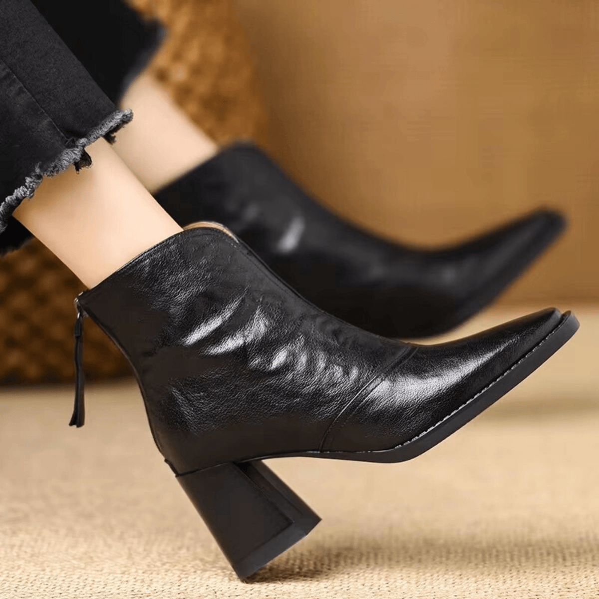 Women's ankle boots with almond toe and mid block heel