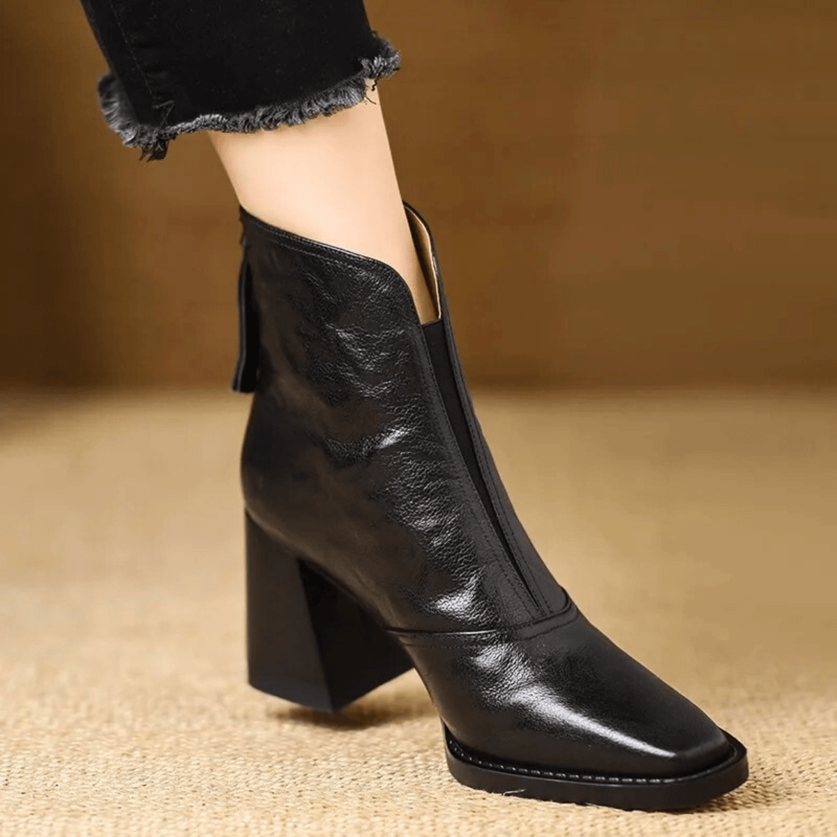 Women's ankle boots with almond toe and mid block heel