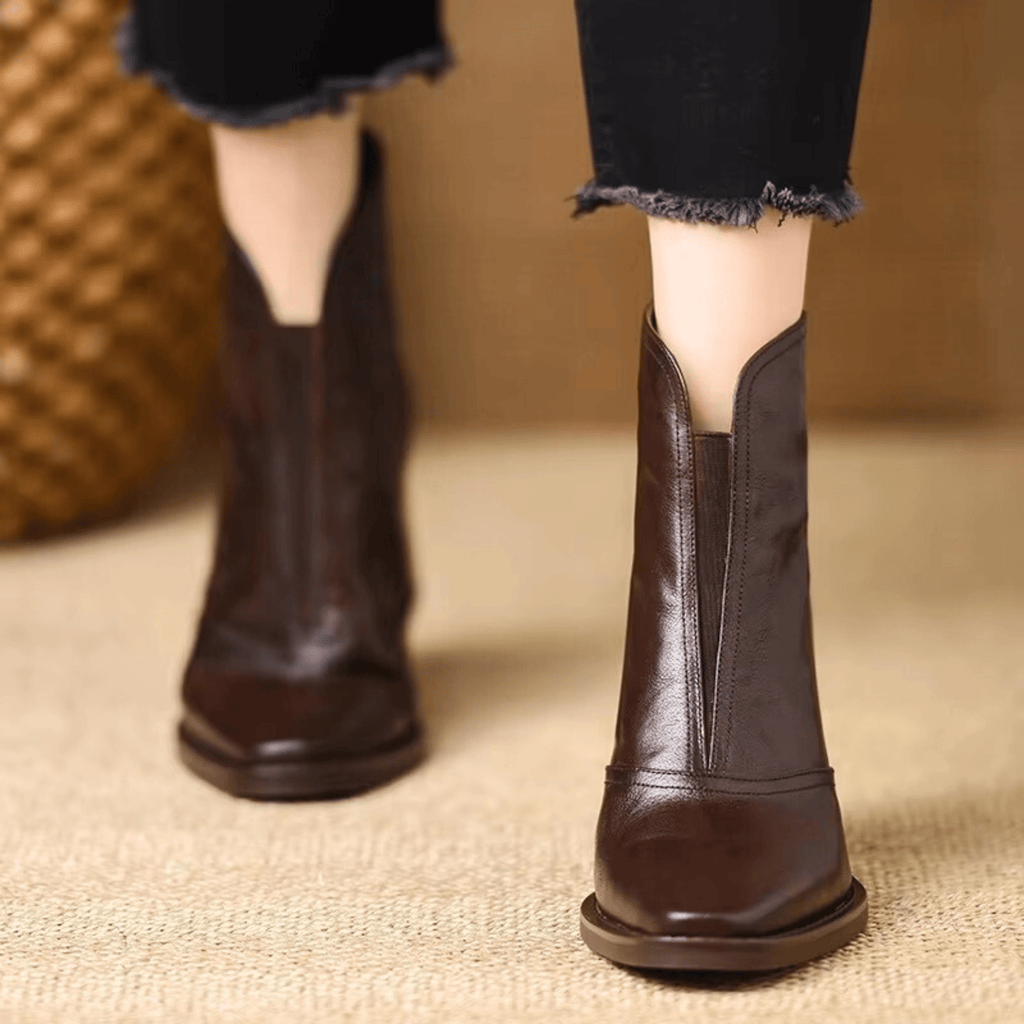 Women's ankle boots with almond toe and mid block heel