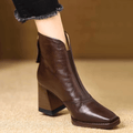 Women's ankle boots with almond toe and mid block heel