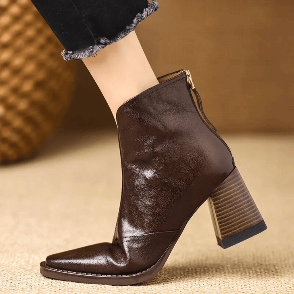 Women's ankle boots with almond toe and mid block heel