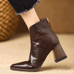 Women's ankle boots with almond toe and mid block heel