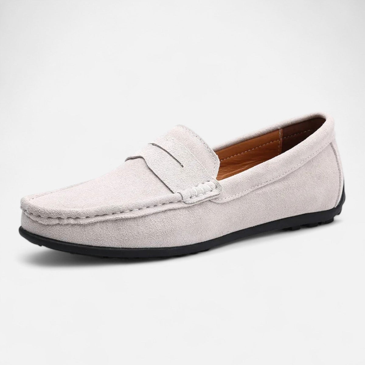 Men's plain slip-on loafer with moccasin stitching and flat sole