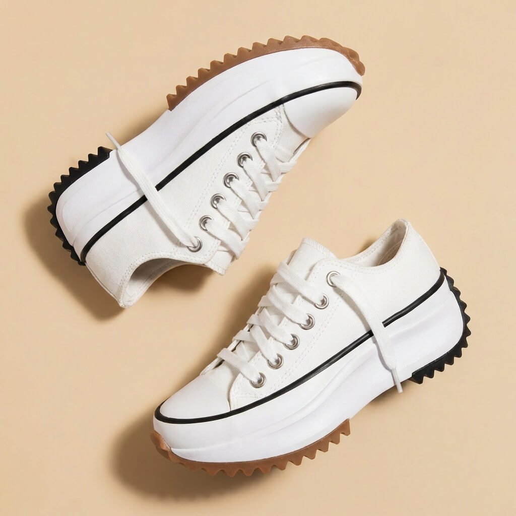 Women's platform lace-up sneakers with chunky ridged soles in beige and tiger stripe designs