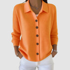 Women's collared button front knit cardigan with long sleeves