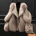 Women's cropped jacket with fur-effect collar, lapels and zip front
