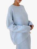 Women's plain knit pullover sweater with crew neck, long sleeves and ribbed trims