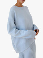 Women's plain knit pullover sweater with crew neck, long sleeves and ribbed trims