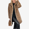 Women's longline leopard print coat with wide collar and long sleeves