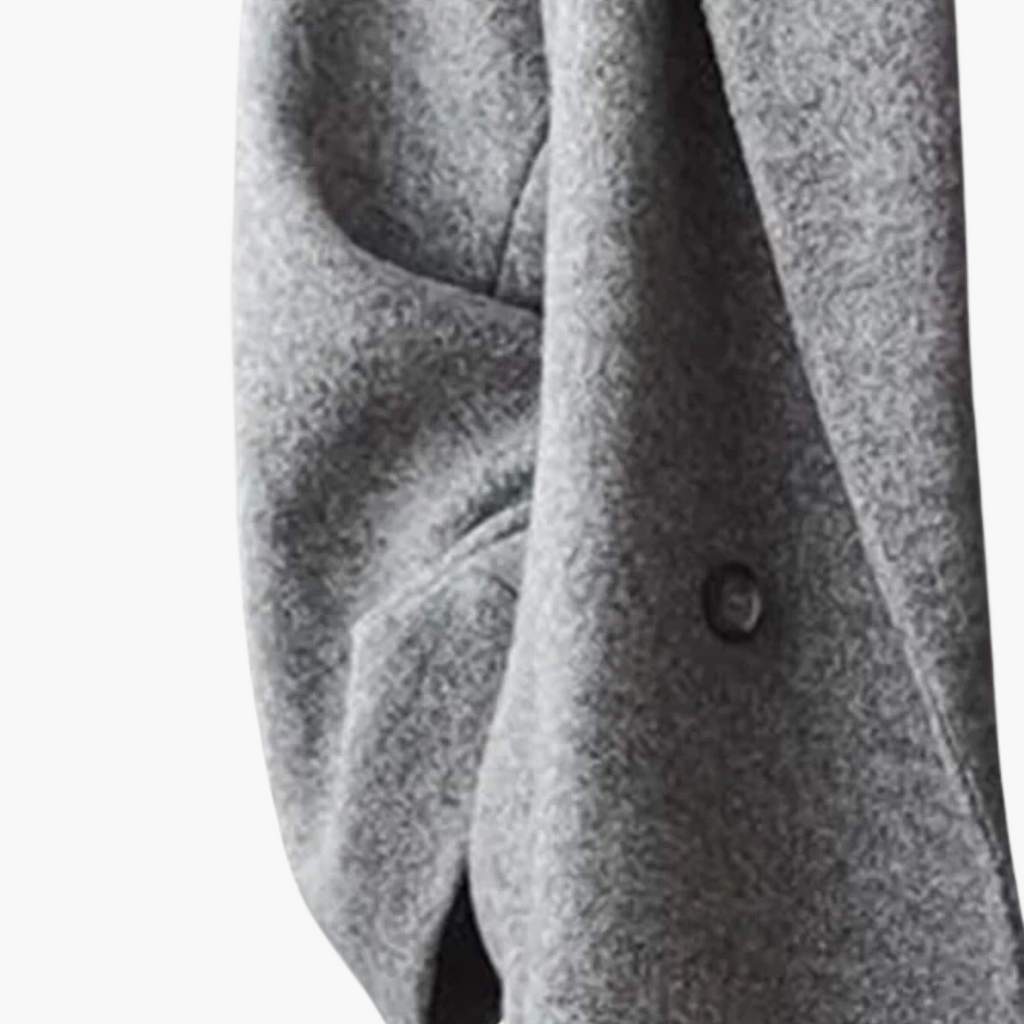 Women's longline coat with notched lapel collar, long sleeves, buttons and side pockets