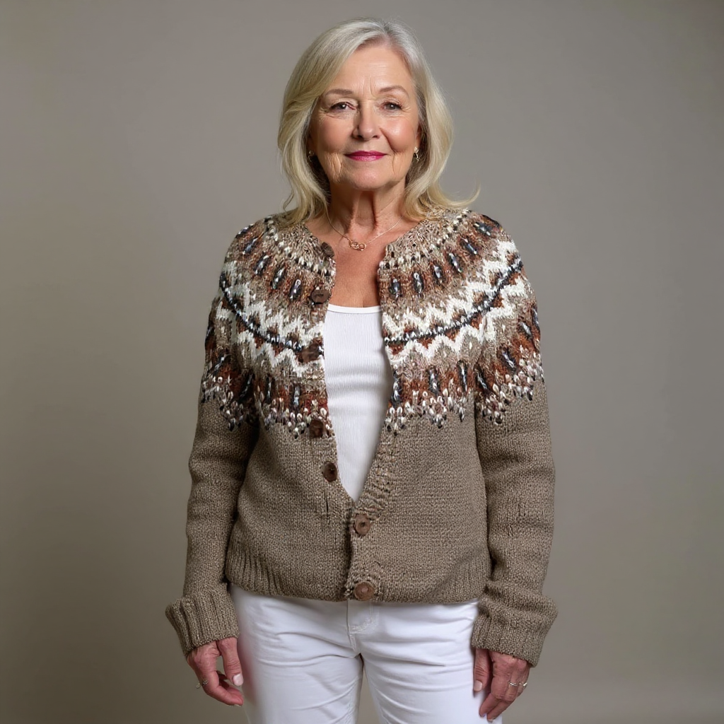 Women's Fair Isle patterned cardigan with long sleeves and button front