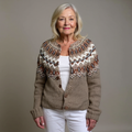 Women's Fair Isle patterned cardigan with long sleeves and button front