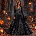womens-v-neck-long-sleeve-skeleton-embroidered-a-line-halloween-gown-1