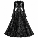 womens-v-neck-long-sleeve-skeleton-embroidered-a-line-halloween-gown-2