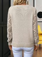 Women's V-neck jumper with long openwork sleeves