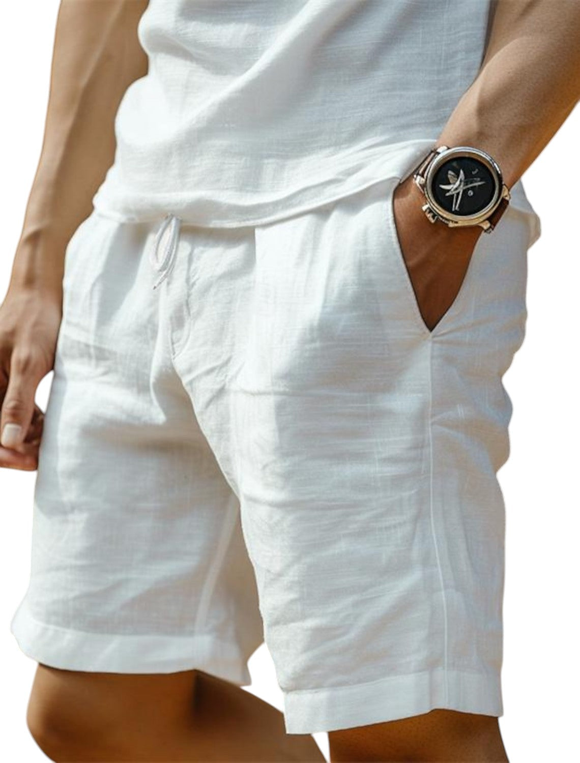 Men's plain casual shorts with drawstring waist and side pockets